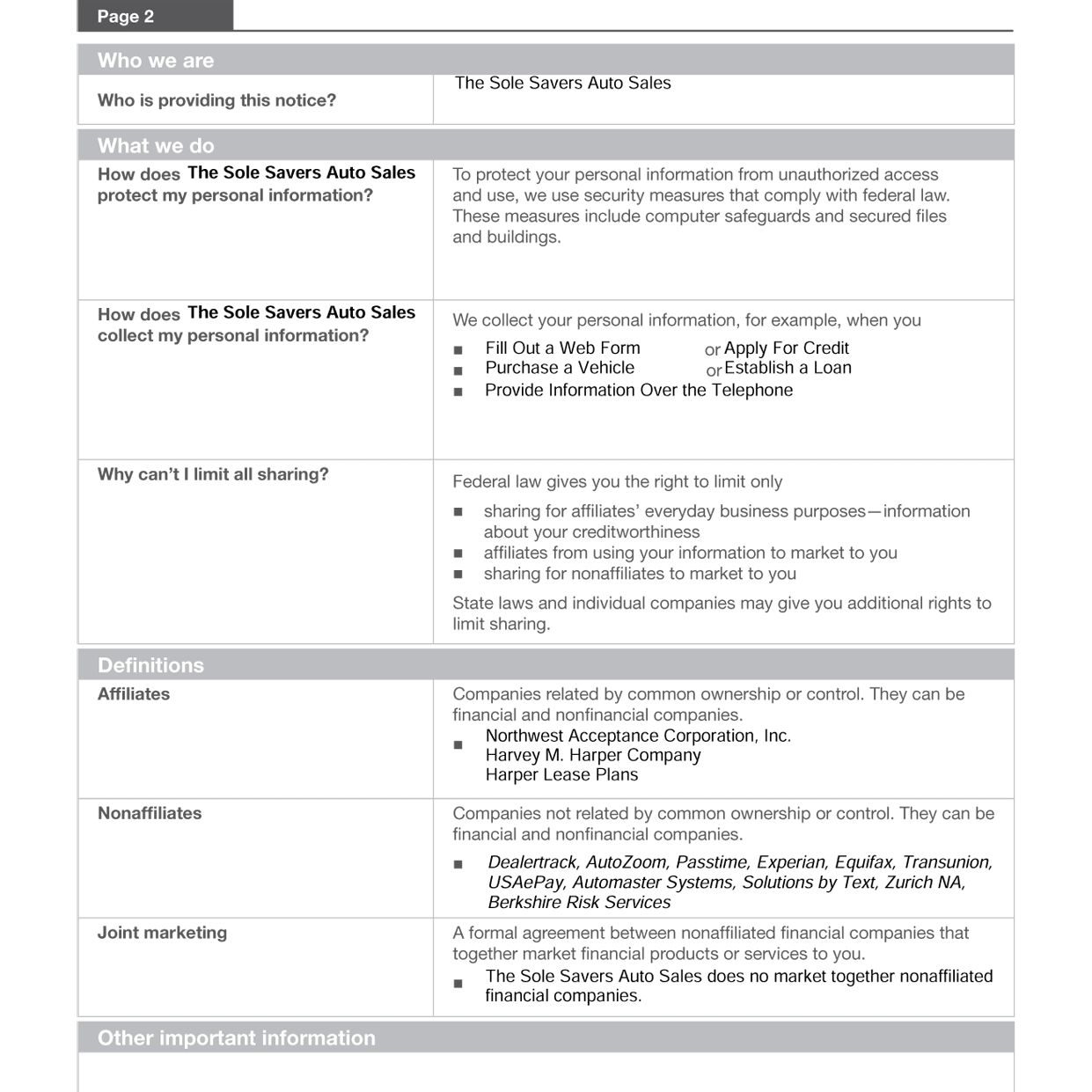 Privacy Policy page 2